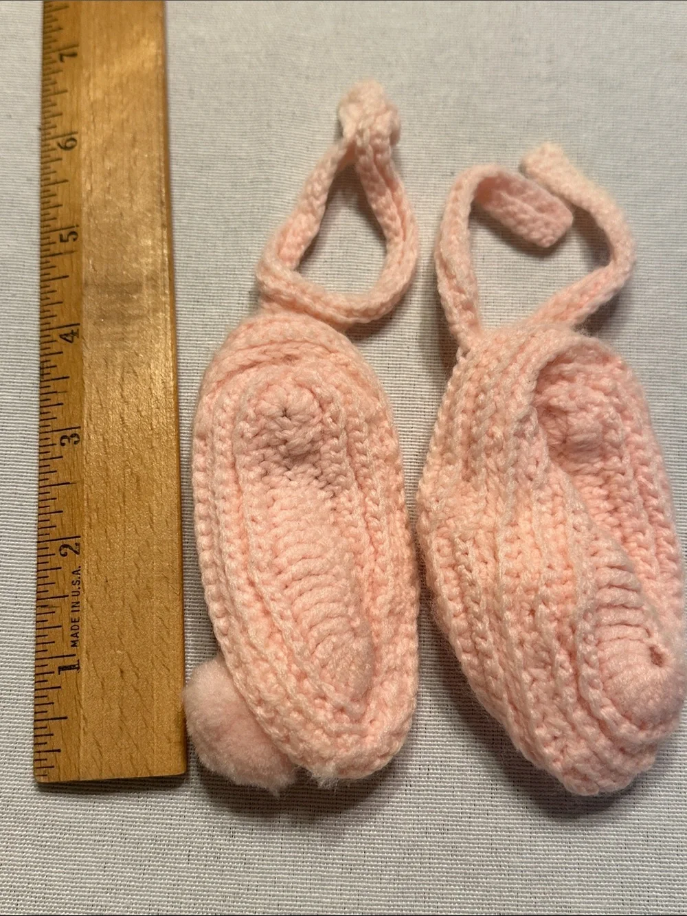 Baby or Doll Pink Crochet Pom-Pom Slippers